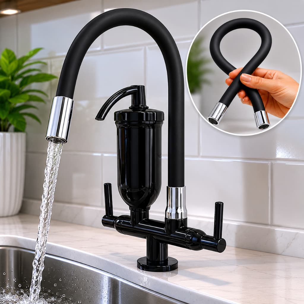 Torneira Bancada ou Parede Cozinha com Filtro e Tubo Silicone Flexível Acionamento 1/4 de Volta