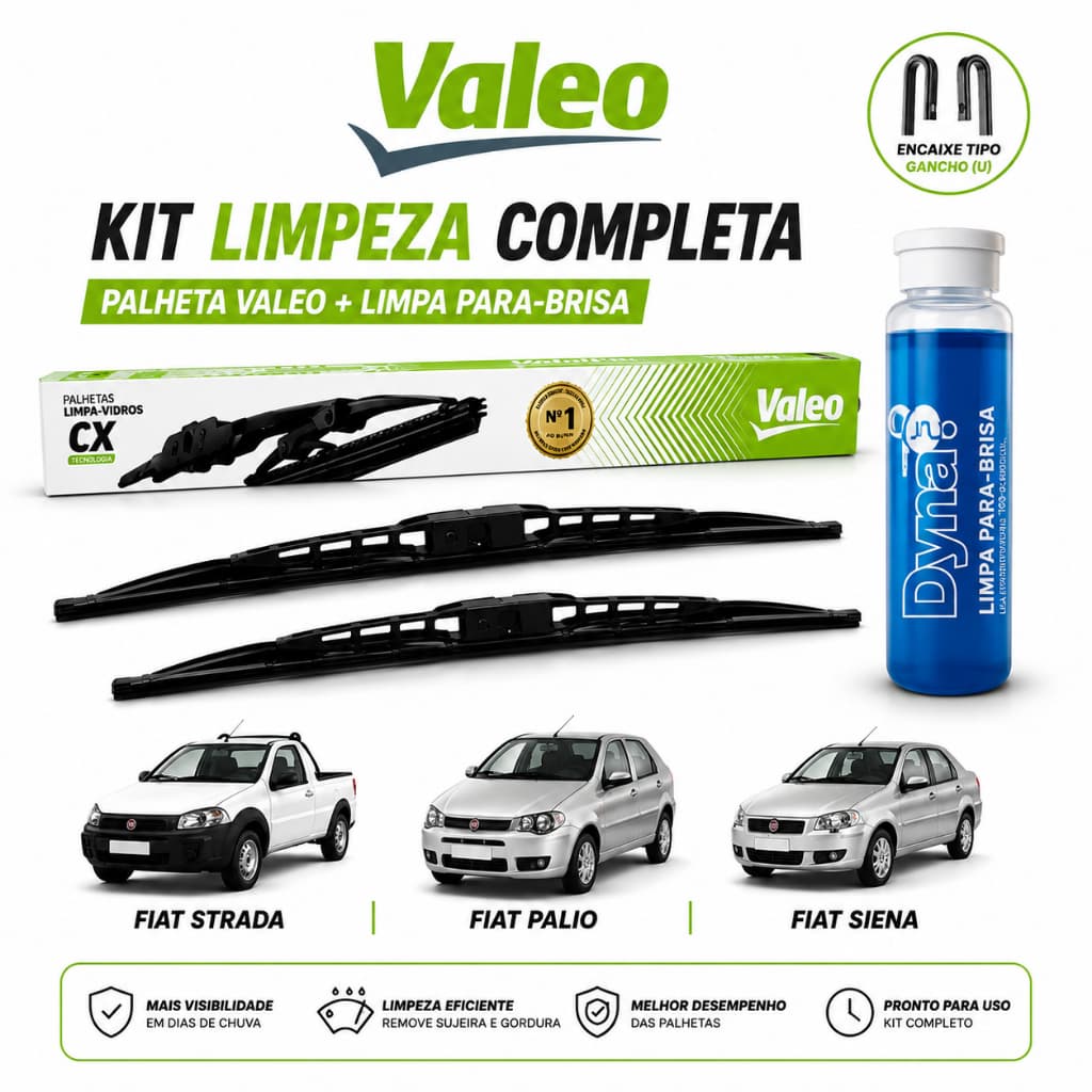 Par Palheta Limpador Fiat Palio Siena Strada Original Valeo + Limpa Para - Brisa Dyna