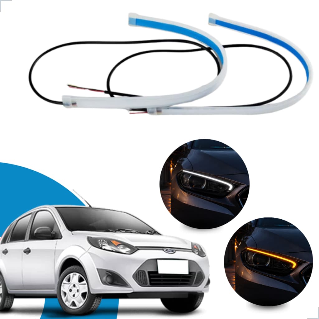 Kit Fitas Led DRL Farol + Seta 12v 60cm Fiesta 1996 1997 1998 1999 2000 2001