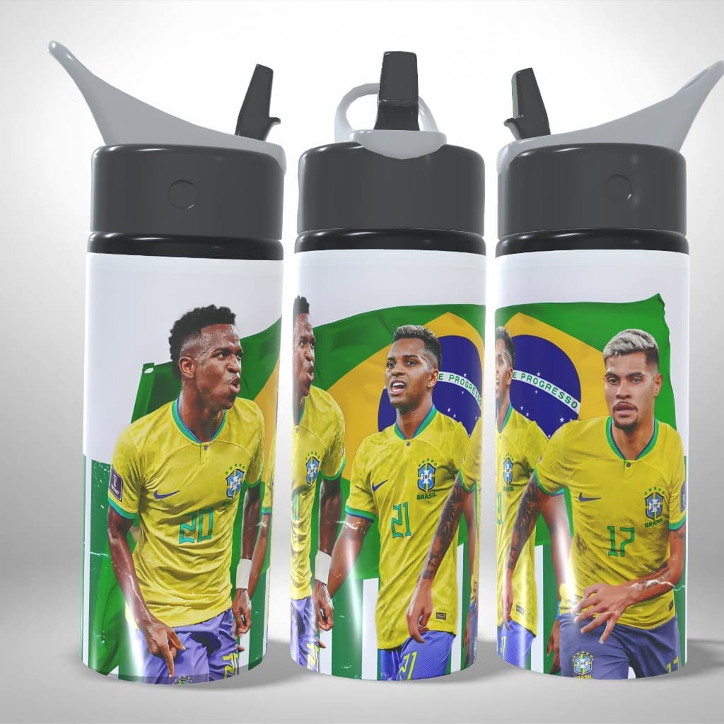 Garrafa Squeeze Personalizada Jogadores Brasil Alumínio Infantil Escolar