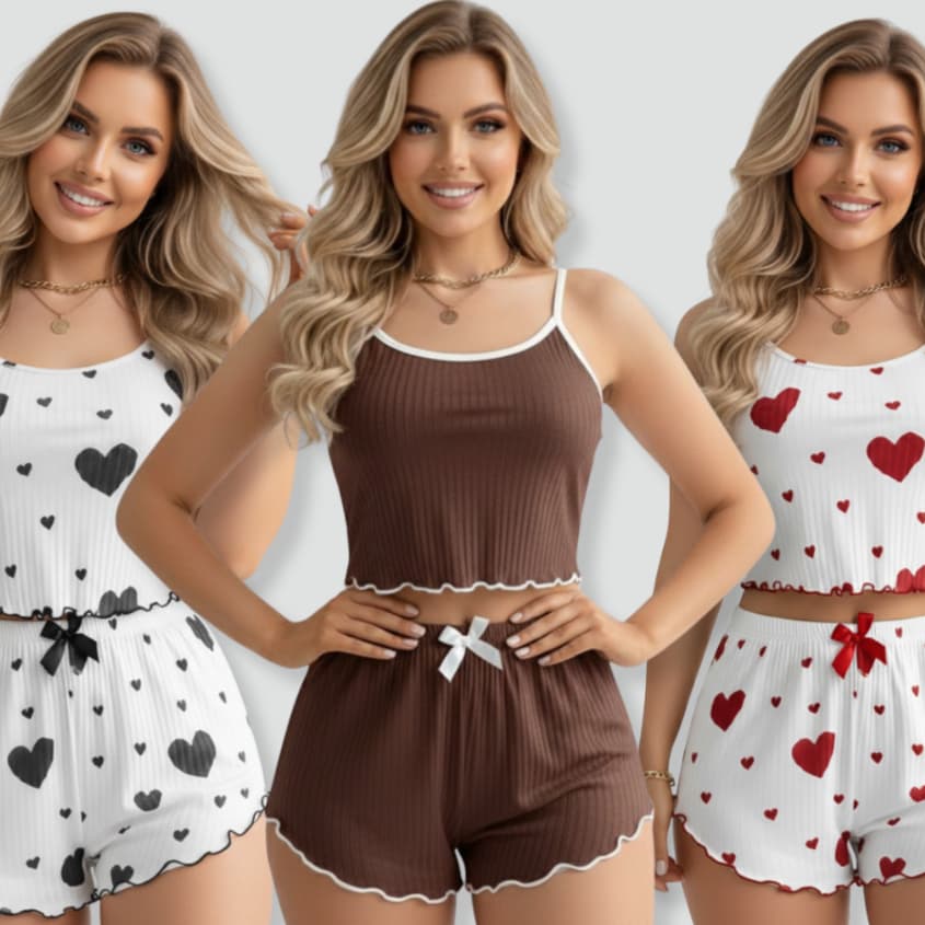 Kit 3 Pijamas Feminino Canelado Verão e Inverno Leve Fresco Calor e para Frio Confortavel Quentinho