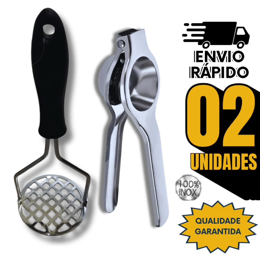 Conjunto Amassador de Batatas E Espremedor de Limão Aço Inox Cozinha Restaurante Utilidades