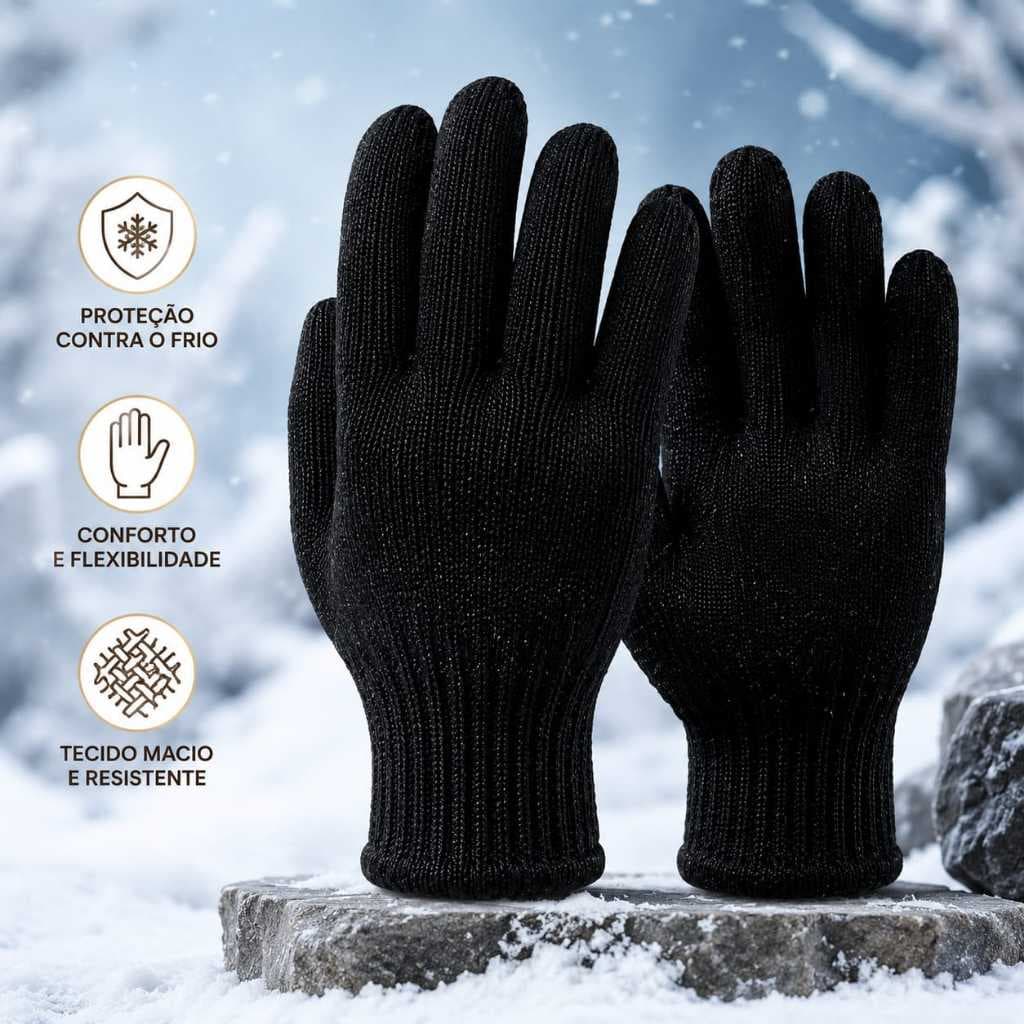 Luva de Lã Preta Adulto - Unissex Inverno/Frio