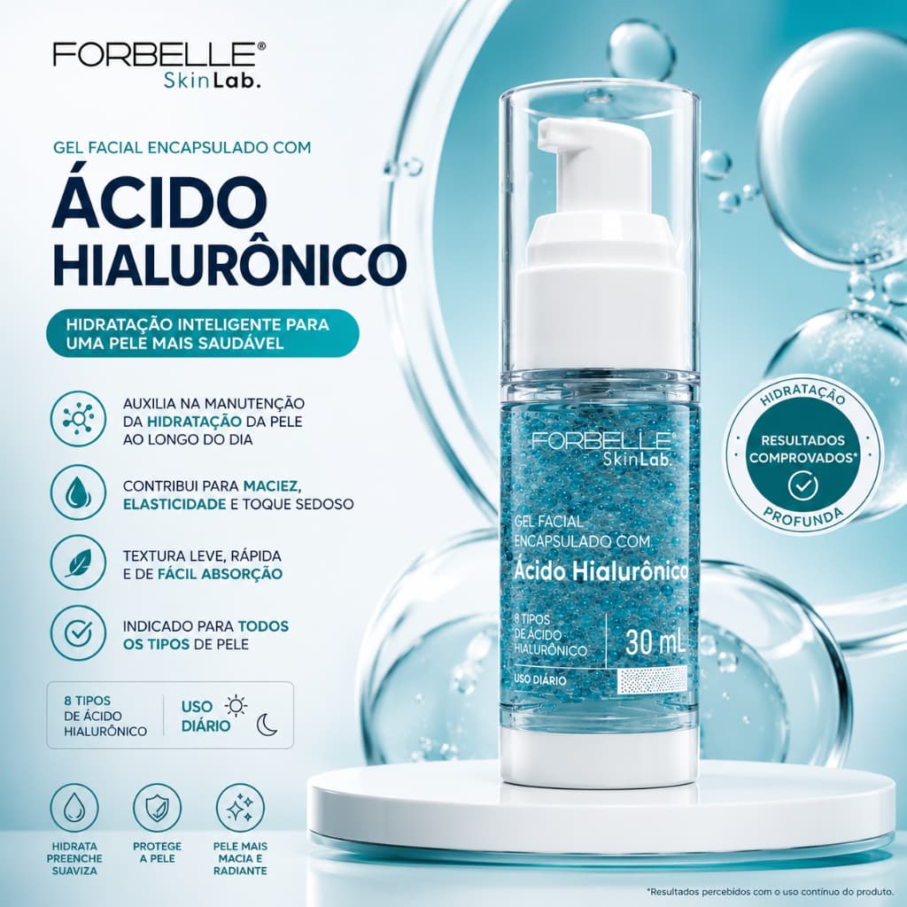 Gel Facial Encapsulado com 8 Tipos de Ácido Hialurônico Forbelle SkinLab 30ml