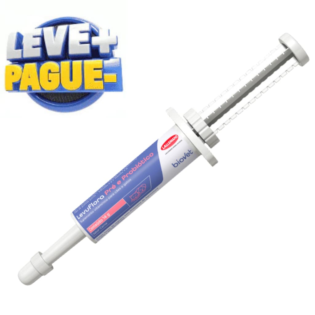 Probiótico Pet Levuflora Pré e Probiótico Suplemento 14g Biovet Cães e Gatos