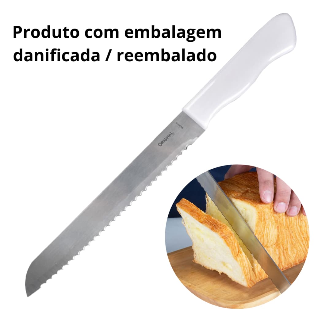 Faca de Pão Bolo Torta Lâmina Aço Inox 8 Polgadas Cabo Plástico Cozinha Serra Serrilha EMBALAGEM ORIGINAL DANIFICADA