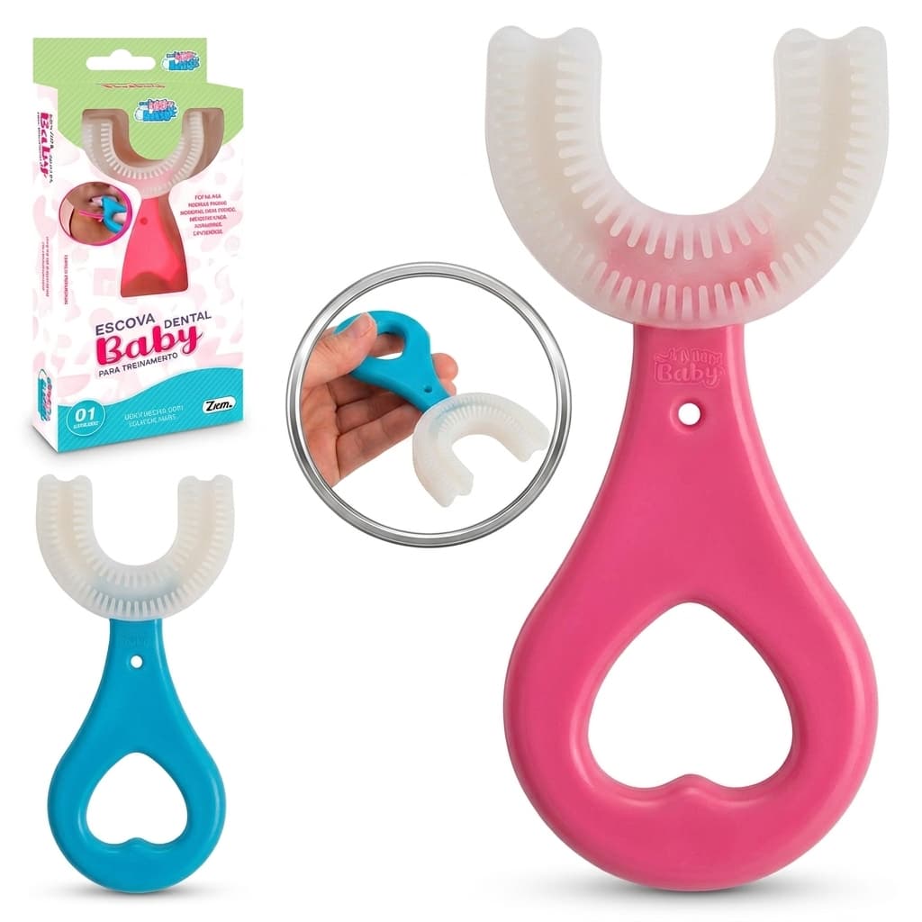 Escova de Dente Infantil em Silicone com Limpeza Completa 360°