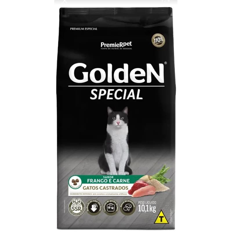 Alimento Golden Gatos Castrados Sabor frango e Carne 10.1 kg