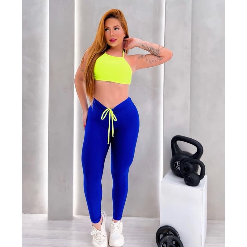 Conjunto Top Frente Unica e Calça com Cordinha leve Empina Bumbum Costa nua Moda Gringa