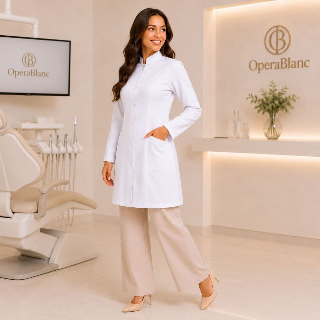Jaleco Feminino Gola Padre Manga Longa Botão em Gabardine Premium melhor custo benefício e qualidade