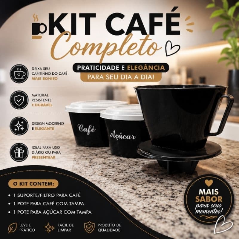 Kit Café Completo PRETO – Charme e Praticidade para sua Cozinha!
