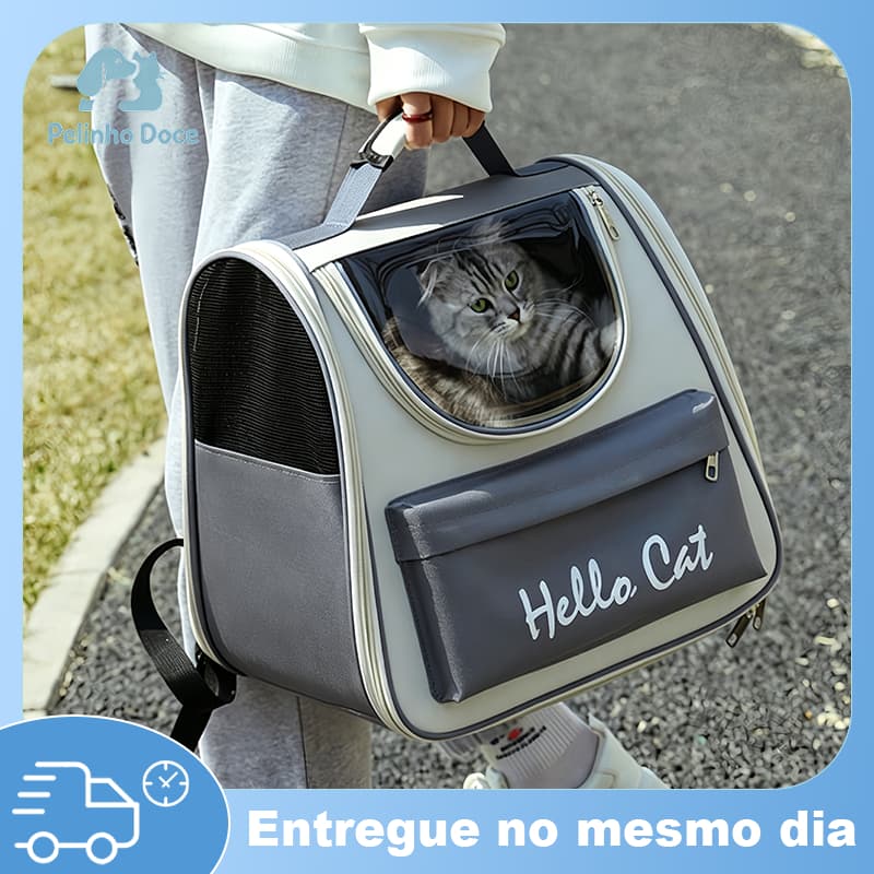 Mochila Bolsa Pet 5kg Visão Cachorro Gato Tecido Oxford Acrílico 3D Ventilada