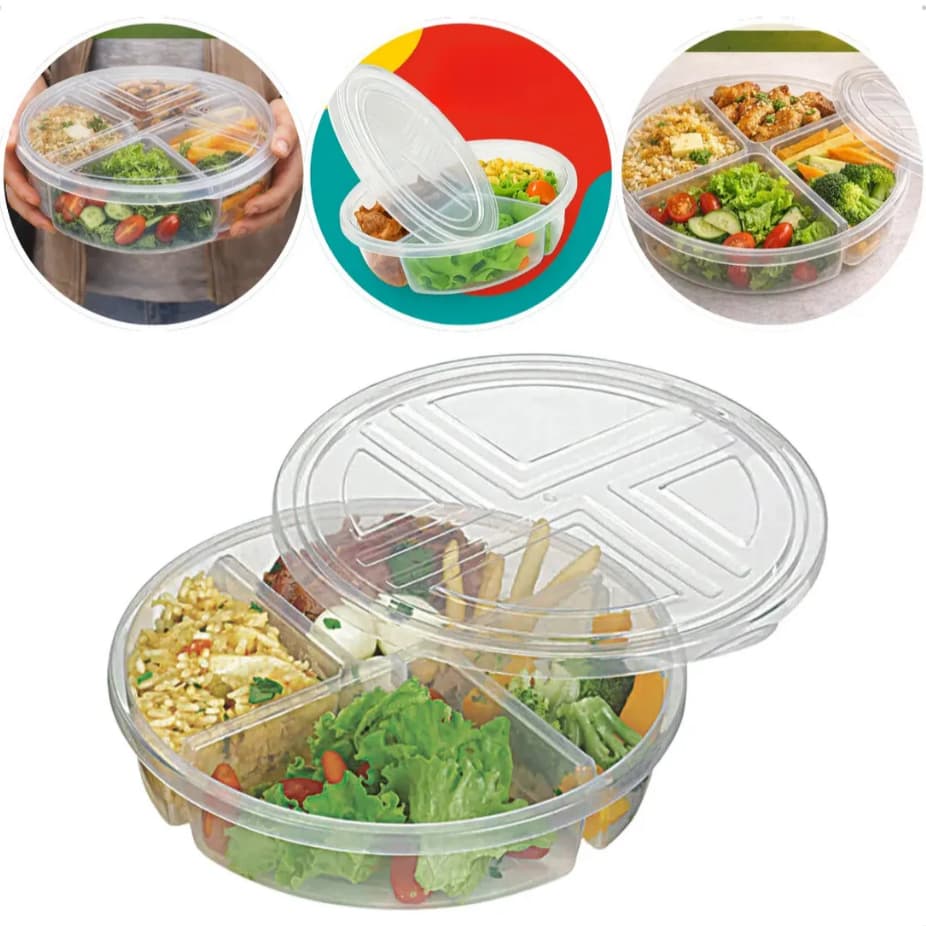 Pote Premier Com 4 Divisorias 1,1 Litros Nitron Marmita Almoço Petisqueira Tampa Grande Fitness