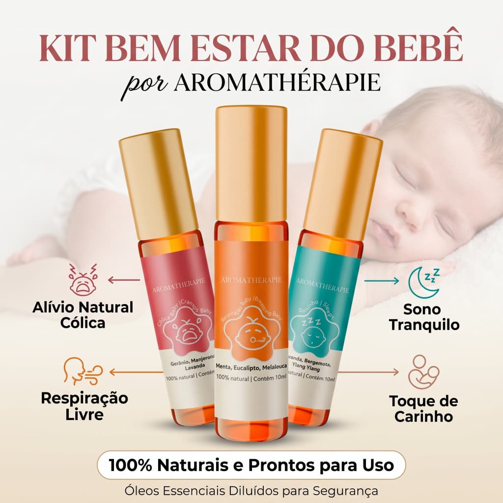 Kit 3 Aromaterapia Bebê Natural Blend Óleos Essenciais Aromathérapie - Kit Bem Estar do Bebê