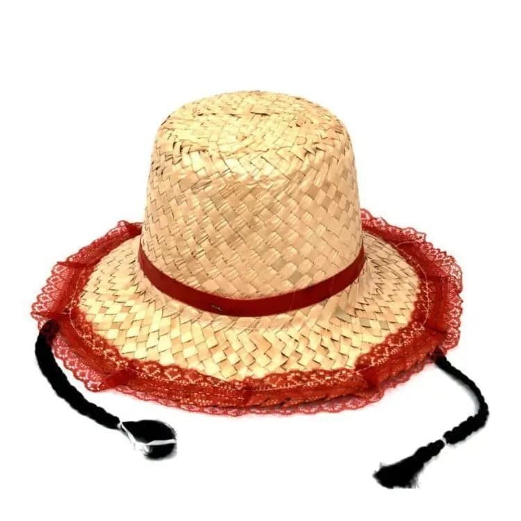 Chapéu de Palha Feminino Renda ou Fita Festa Junina São João Arraia Tamanho Unico