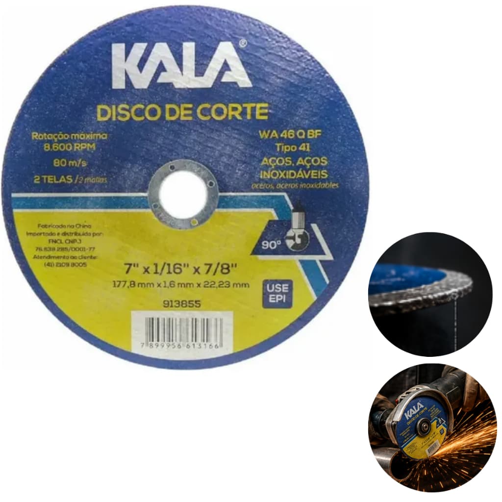 Disco De Corte Kala 7 Pol X 1/6 X 7/8 Para Metal Esmerilhadeira Reforçado