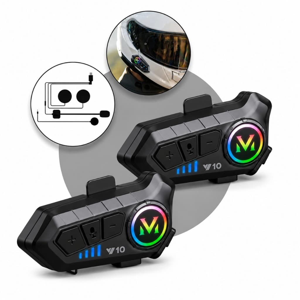 Kit 2 Fones Ouvido Bluetooth Para Capacete Moto Sem Fio Rgb  Ligação Microfone Piloto Prova d’água