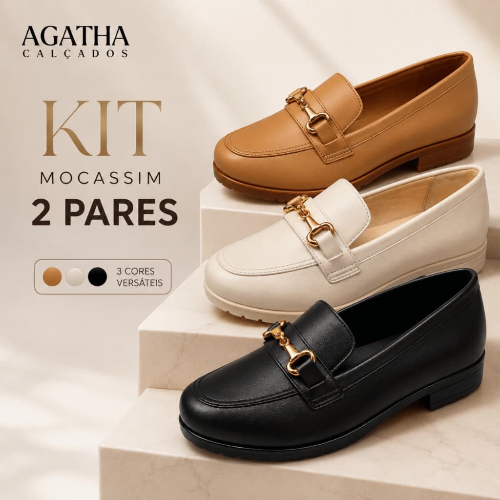 Kit 2 Pares Sapato Feminino Mocassim Tratorado Conforto Calce Fácil Social