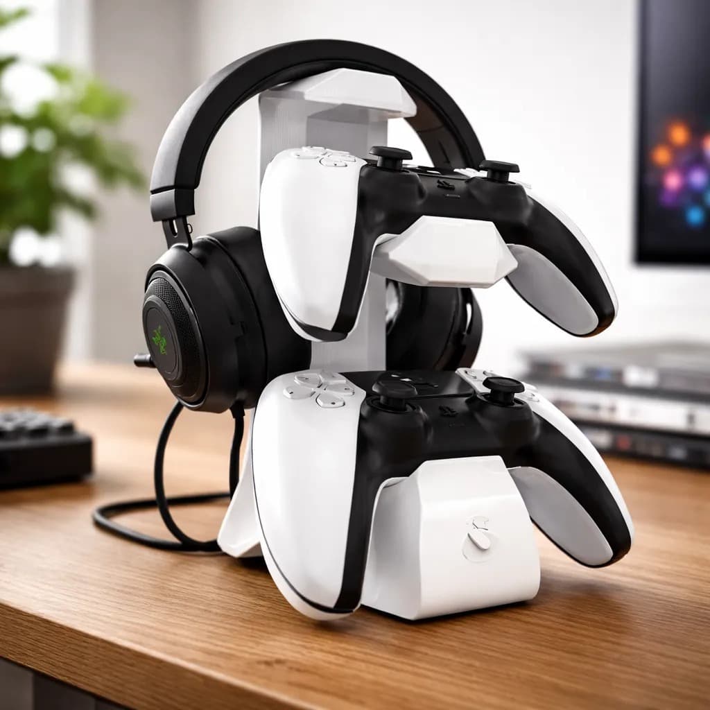 Suporte 2 Controles Headset Headphone Mesa Playstation 5 Ps5