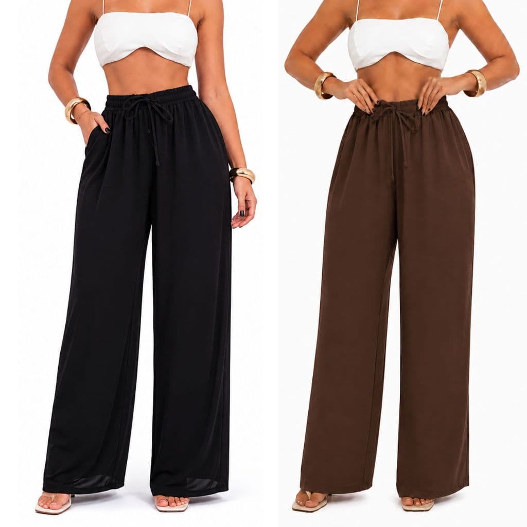 Calça Feminina Alfaiataria Tecido Super Leve Macio Wide Leg Pantalona