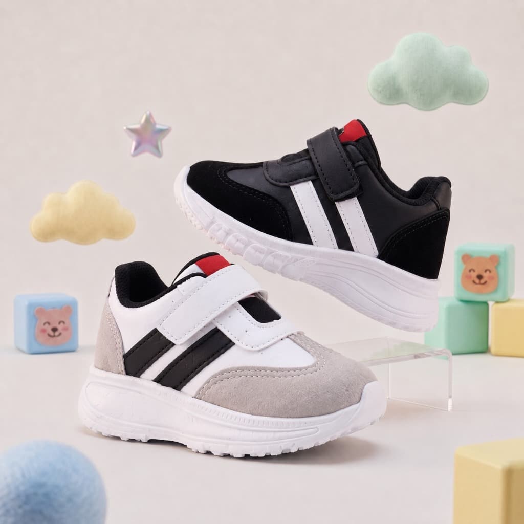 Tênis Infantil Masculino Velcro Preto e Branco Confortável