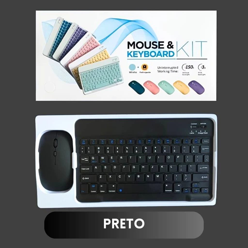 KIT Teclado + Mouse Via Bluetooth Compacto e Design Moderno - Compatível Com Smartphones/Notebook/Tablet