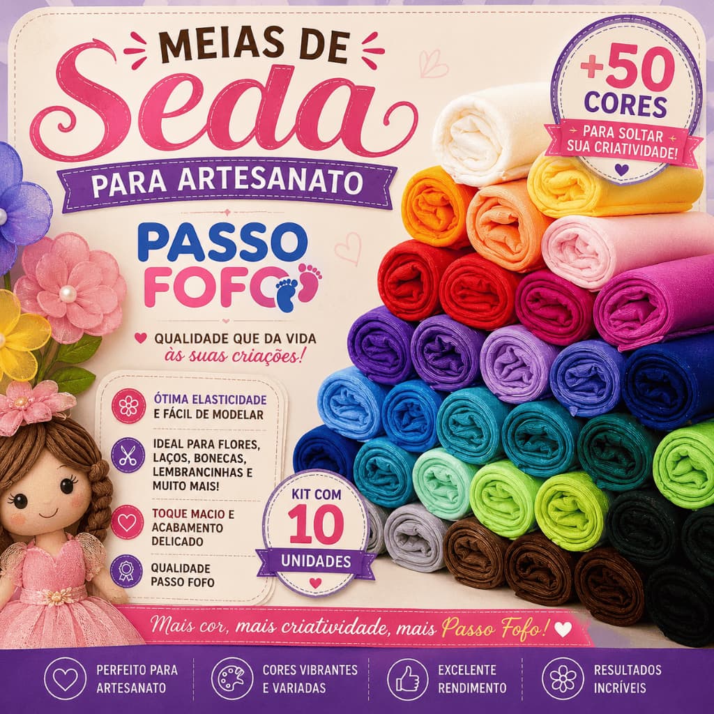 🧦 KIT COM 10 MEIAS DE SEDA PARA ARTESANATO – PASSO FOFO