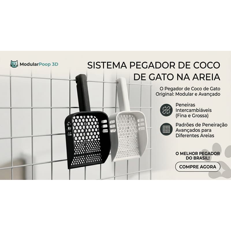 Pá Higiênica Modular Premium para Areia de Gato – Sistema de Peneiras Intercambiáveis (Fina e Grossa)