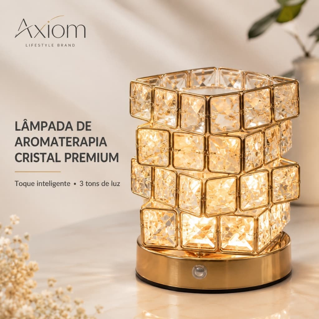 Abajur De Cristal LED Axiom Efeito De Projeção 3 Cores Luxo Mesa Quarto Sala Bivolt Aromaterapia
