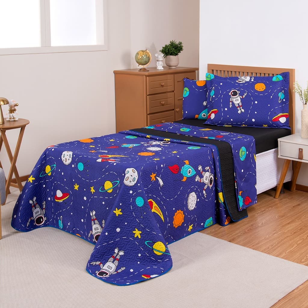 Cobre Leito Solteiro 2 Peças Infantil 200 Fios Dupla Face Estampado