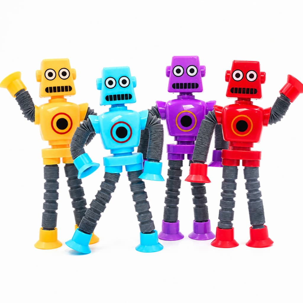 Kit 4 Robô Tubo Desenho Cartoon Design Criatividade Brinquedo infantil para crianças
