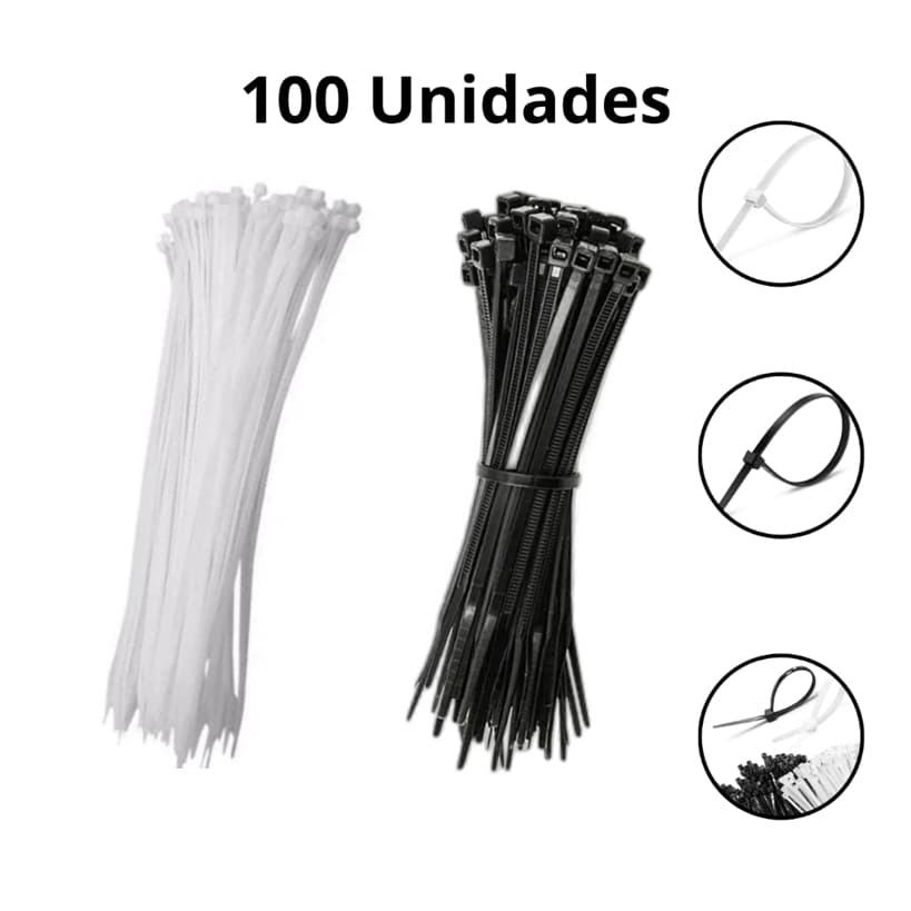 Kit 100 Abraçadeira de Nylon Cinta Plástica Enforca Gato Branco Preto 10cm-40cm