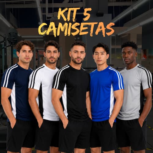 KIT 5 CAMISETAS Masculinas de Treino Esportiva Academia Corrida Tecido Dryfit