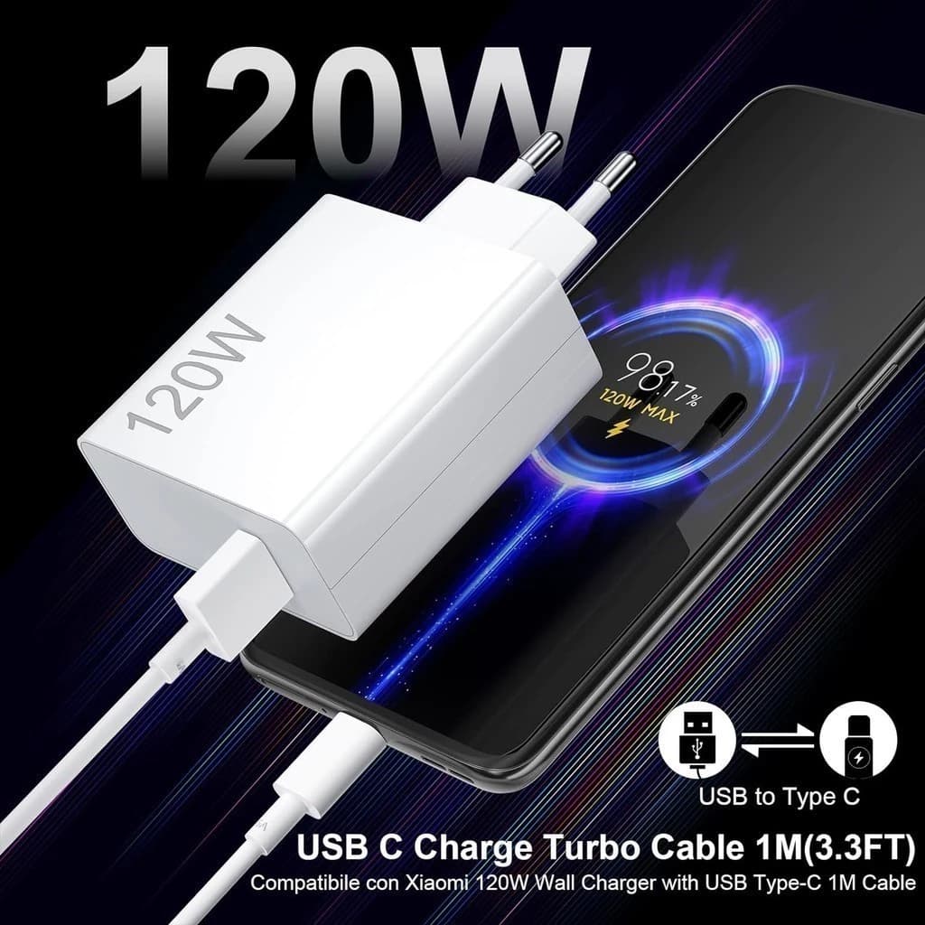 Carregador Turbo 120W Ou 67W  Cabo Tipo C 6A Adaptador de Tomada Rápido Compatível Android