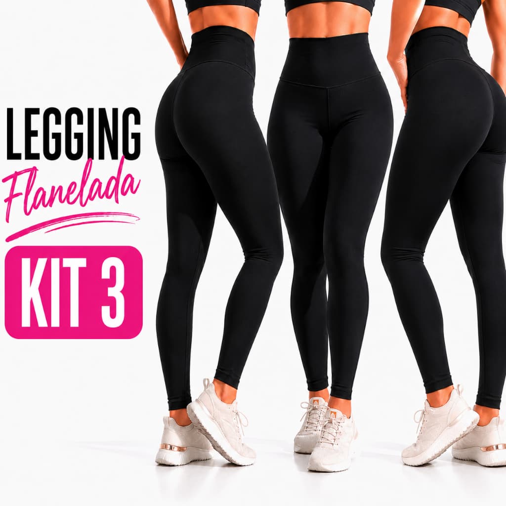 KIT 3 Calças Legging Feminina Flanelada Elastica Academia Cintural Alta Exercicios Fitness Alta Qualidade
