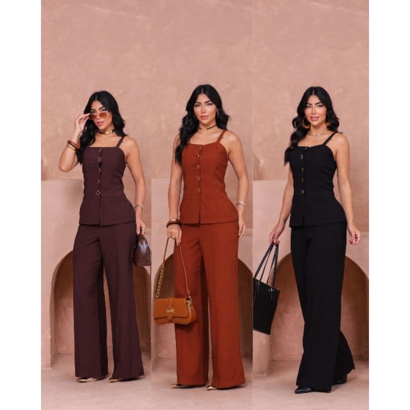 Conjunto Marrat Elegamte Femenino Calça pantalona e blusa