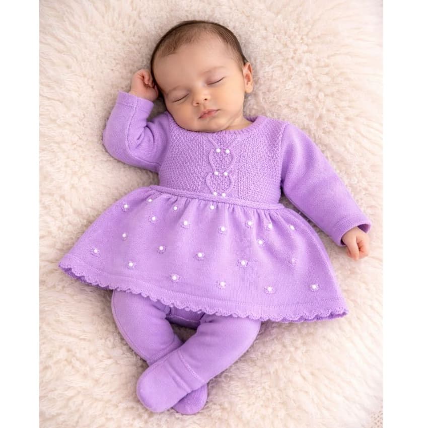Vestido Pérola Calça Saída Maternidade Récem Nascido infantil Bebê Menina Tricot RN