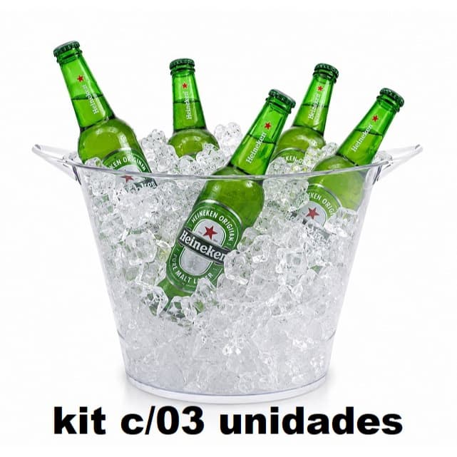 Balde De Gelo Acrílico PS Transparente 5 litros c/Alça p/Transfer - Kit c/03unidades