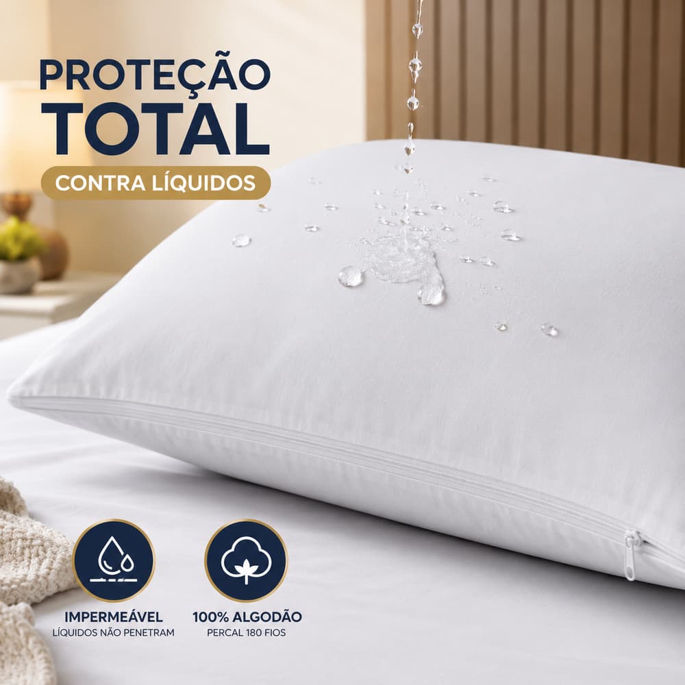 Capa Protetora Impermeável Travesseiro 70x50 Percal 180 Fios Com Zíper