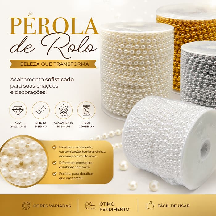 Pérola Inteira em Rolo  3mm/4mm 30 Metros