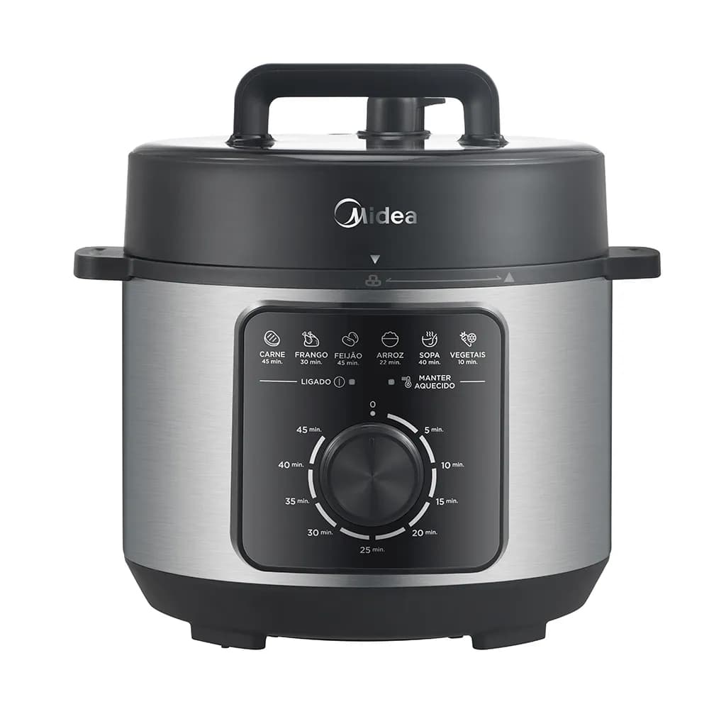 Panela de Pressão Elétrica Midea 4L 127V Mecânica Preta/Inox PPM41 Multifuncional Segurança Total
