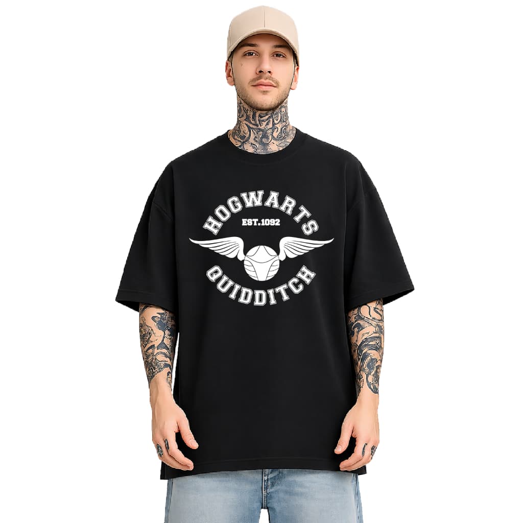 Camiseta Oversized 597 - Hogwarts Quidditch Unissex Harry Potter Casual Geek