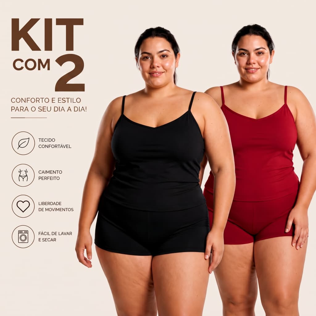 Kit 2 Pijamas Feminino Plus Size LISO. Baby Doll Short Doll Super Fresquinho Moda Feminina