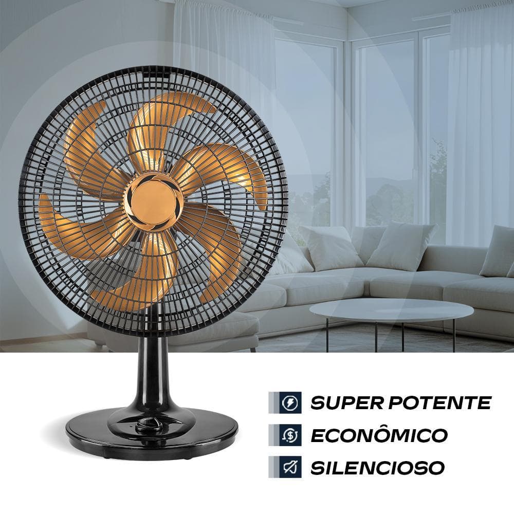 Ventilador 30cm De Mesa 55W Preto/Bronze