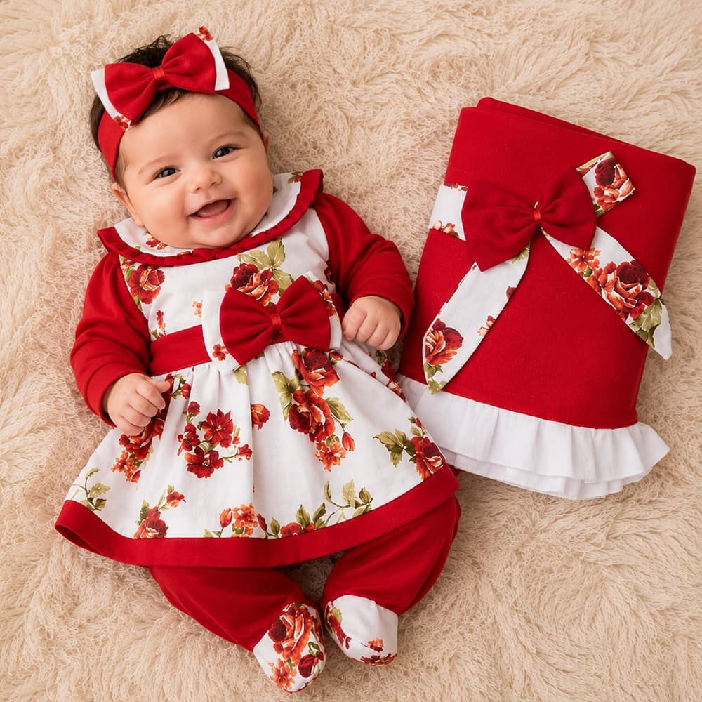 Saída de Maternidade Conjunto Delicada Menina Charmosinha Fofura 05 Peças
