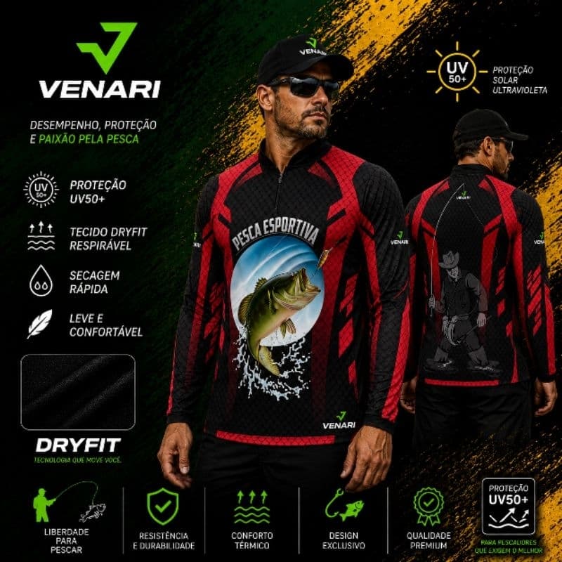 Camisa Pesca Peixe tucunaré Camiseta Proteção Uv50 Pescaria Camiseta Manga longa pesca