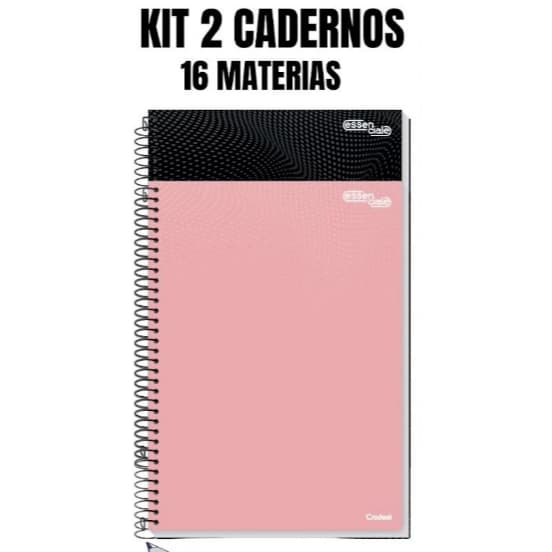 Kit 2 Caderno Universitário Capa Dura 16 Matérias Preto Rosa Escolar Credeal