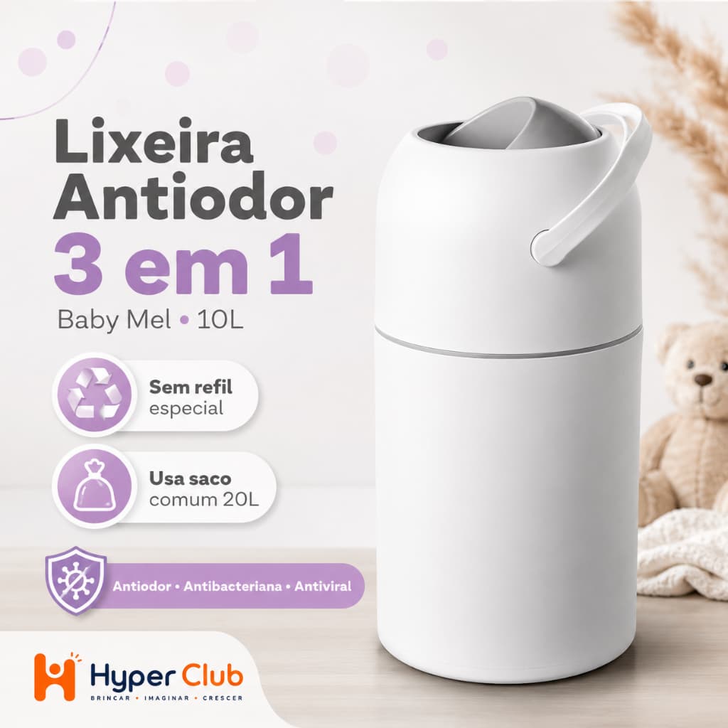 Lixeira de Fraldas Anti Odor Magica Antibacteriana e Antiviral