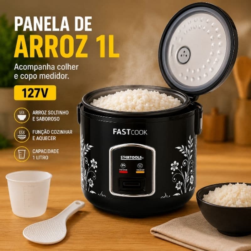 🍚 PANELA ELÉTRICA DE ARROZ FASTCOOK COM GRADE PARA COZIMENTO 1L STARTOOLS 127V / 220V 🍚