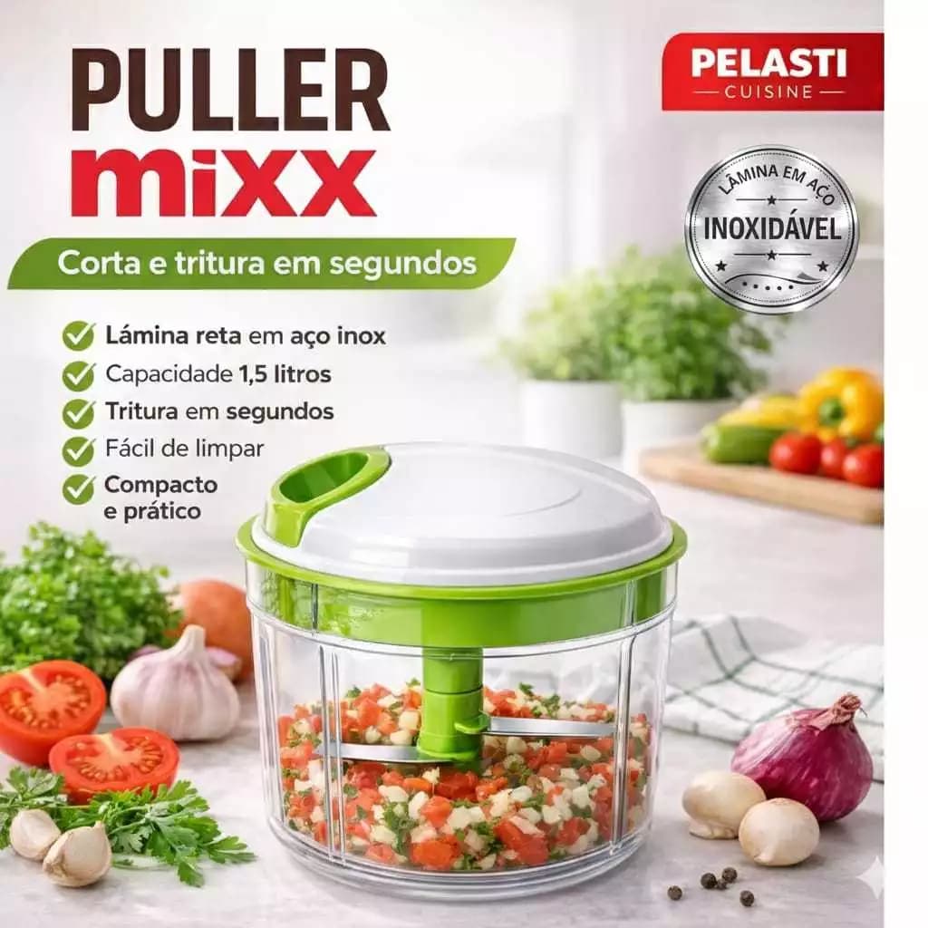 Triturador E Processador De Alimentos Manual 1.5L Grande Reforçado 5 Lâminas De Aço Inox Cortador De Legumes